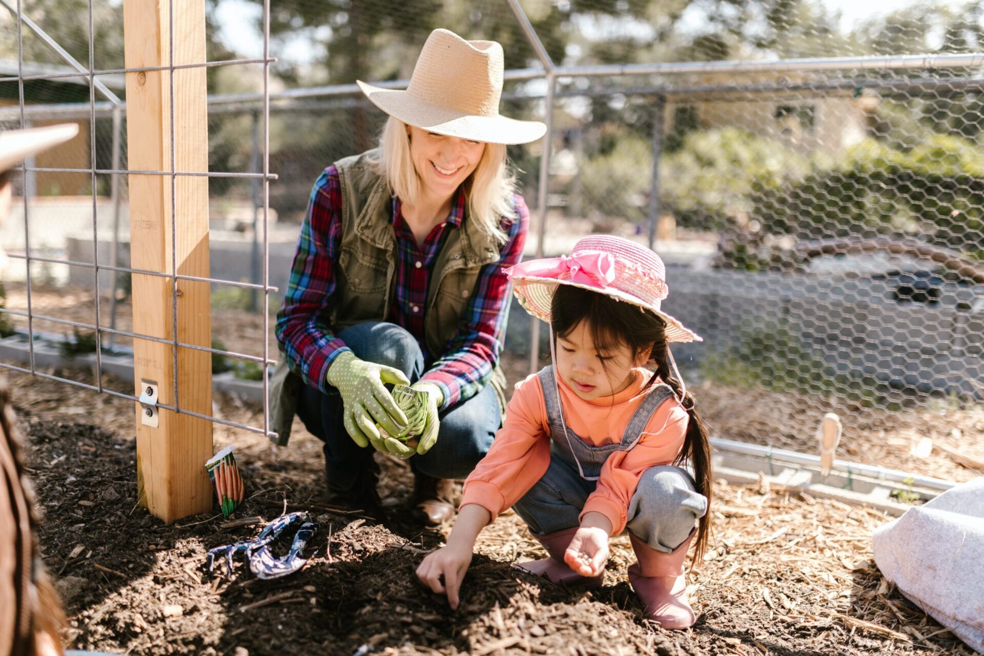 mother and child gardening