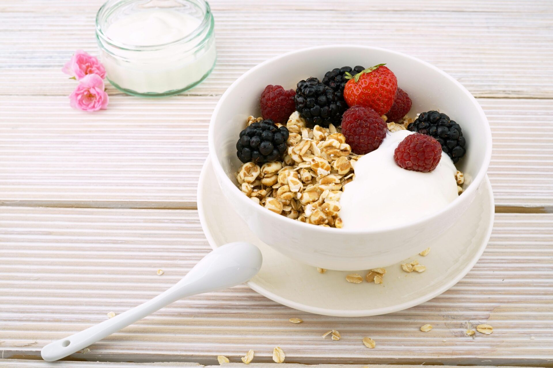 bowl of yogurt, oats, and fruit
